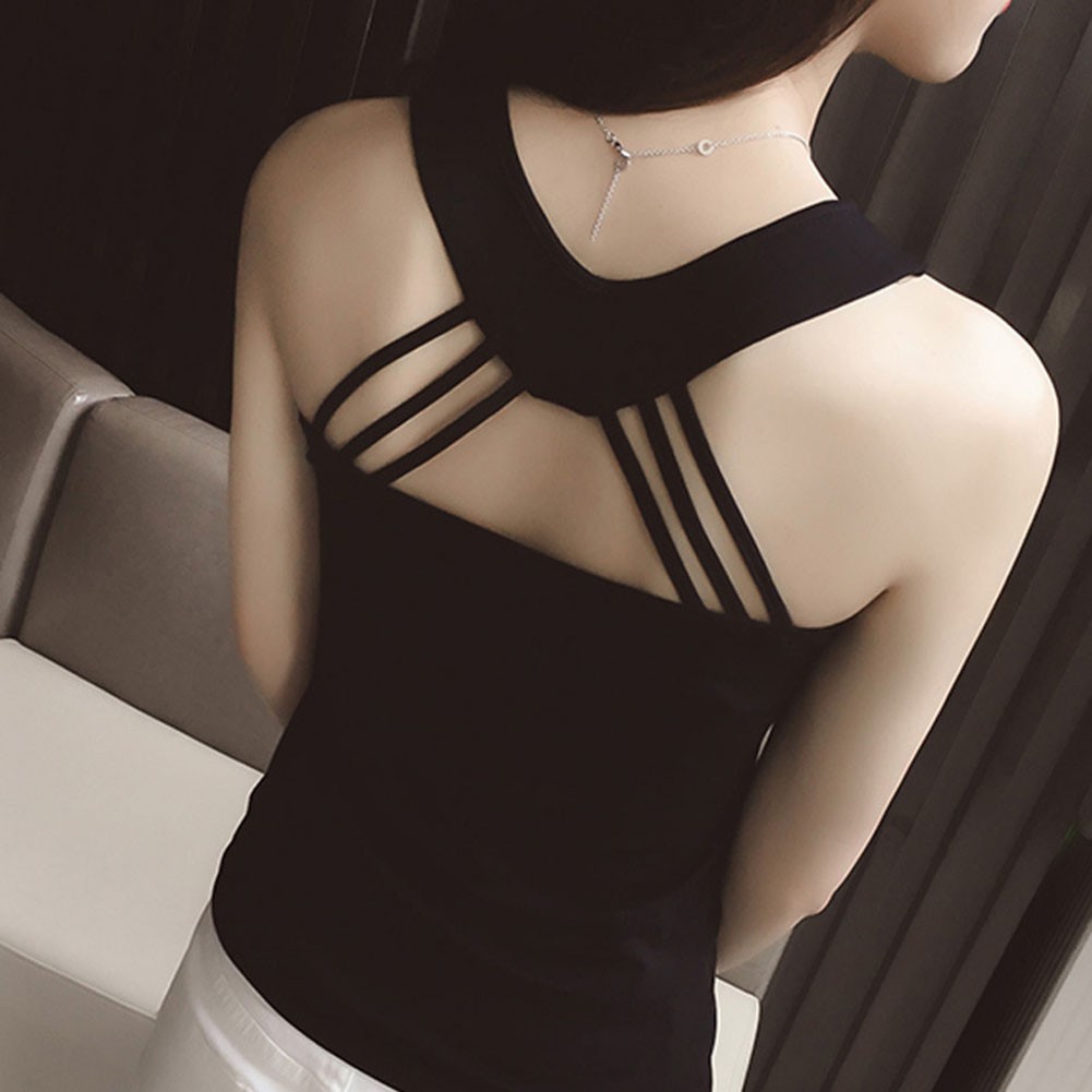Fashion Women Summer Solid Back Cross Strap Sleeveless Vests for Everyday - Picture 13 of 14
