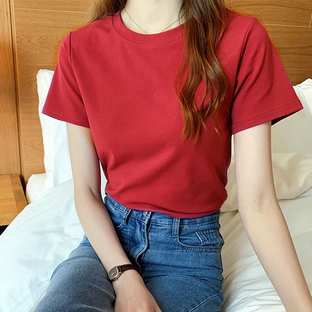 Women Summer Casual Solid Color Short Sleeve T Shirt for Everyday Fashion - Picture 7 of 15