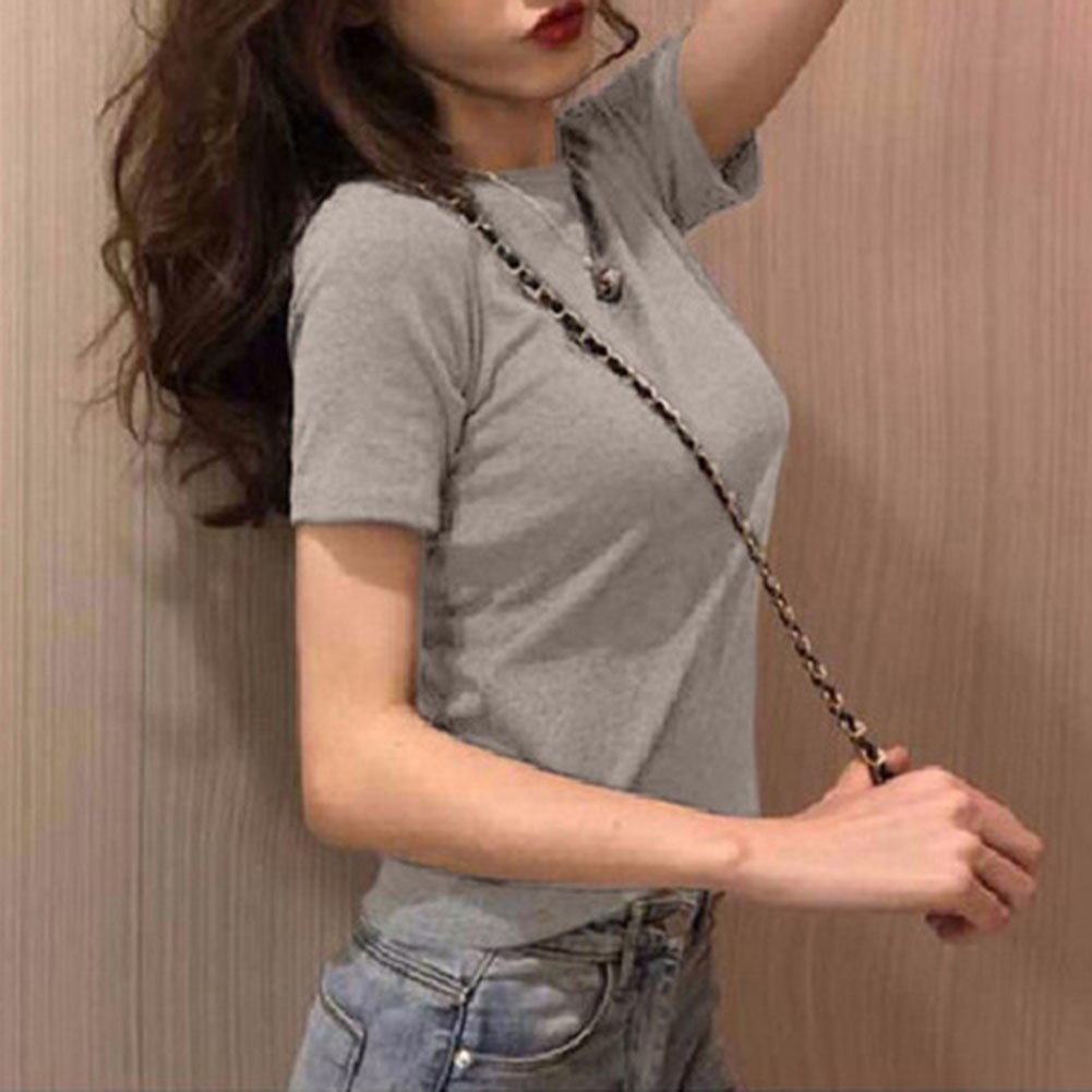 Women Summer Casual Solid Color Short Sleeve T Shirt for Everyday Fashion - Picture 11 of 15