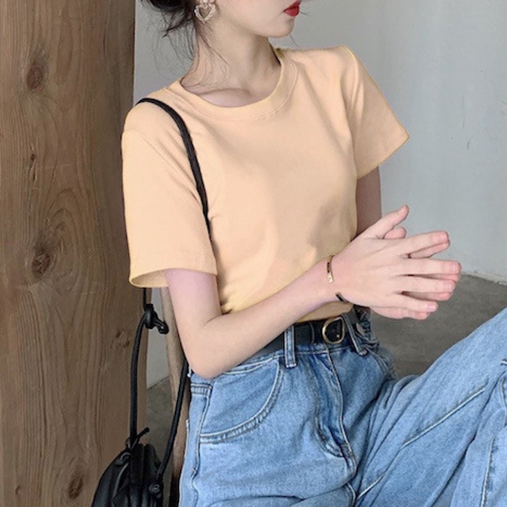 Women Summer Casual Solid Color Short Sleeve T Shirt for Everyday Fashion - Picture 13 of 15