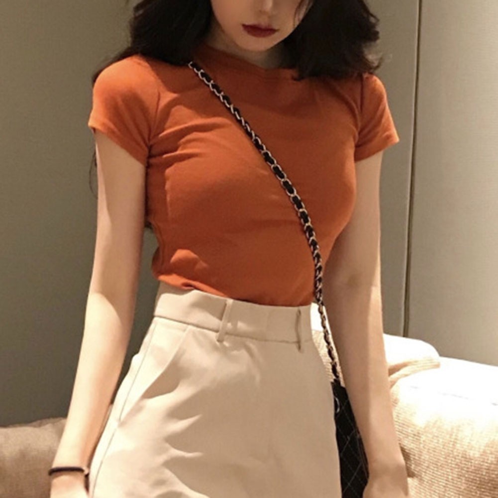 Women Summer Casual Solid Color Short Sleeve T Shirt for Everyday Fashion - Picture 14 of 15