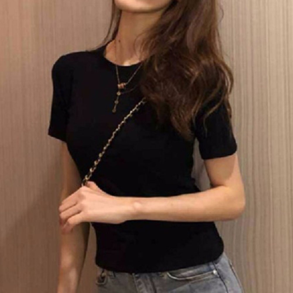 Women Summer Casual Solid Color Short Sleeve T Shirt for Everyday Fashion - Picture 5 of 15