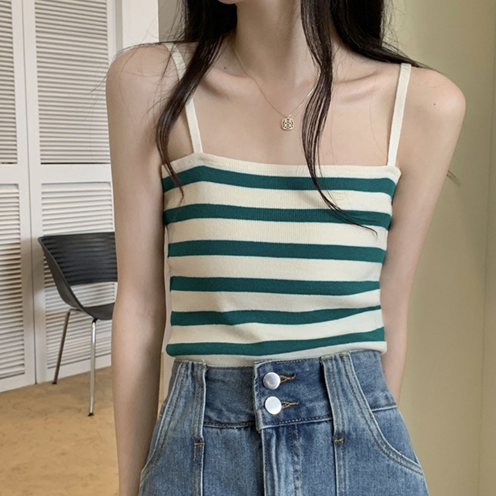 Women Summer Casual Tank Top Striped Slim Sleeveless Knit Vest in Four Colors - Picture 13 of 16