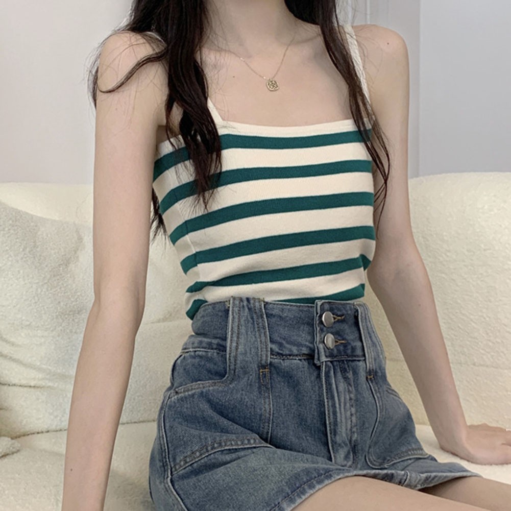 Women Summer Casual Tank Top Striped Slim Sleeveless Knit Vest in Four Colors - Picture 15 of 16