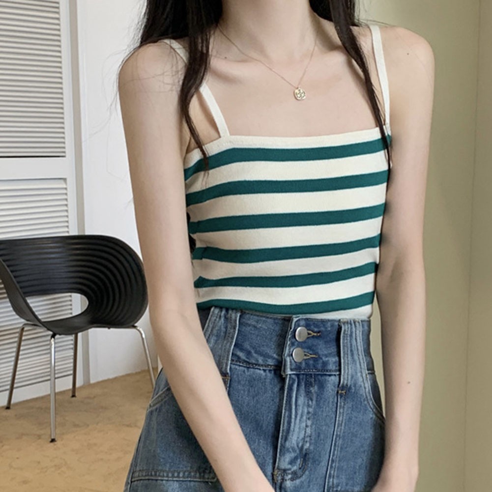 Women Summer Casual Tank Top Striped Slim Sleeveless Knit Vest in Four Colors - Picture 16 of 16