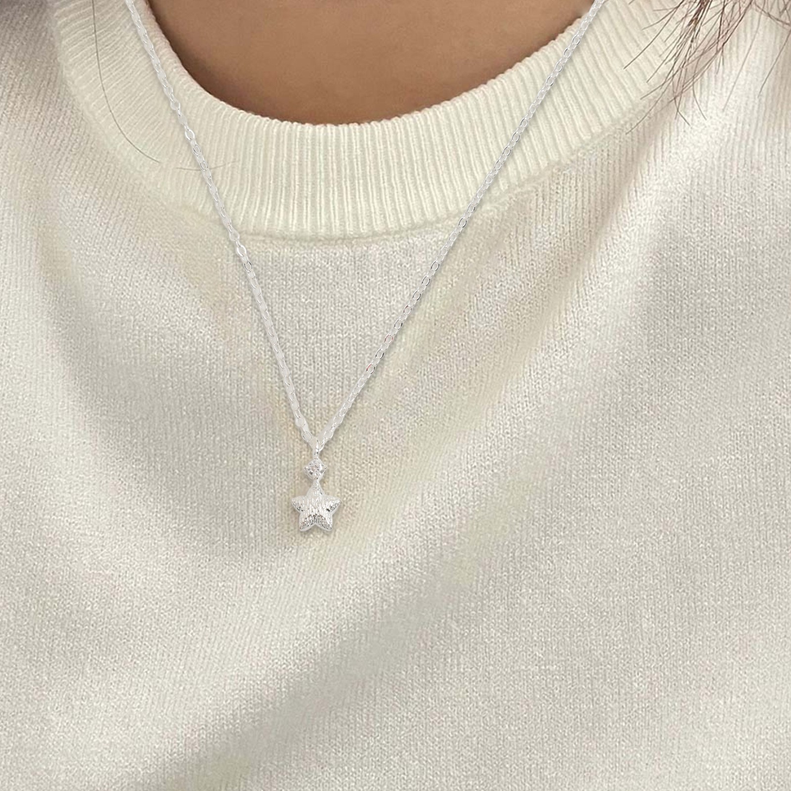 Stylish Brushed Star Zircon Necklace with Copper Material for Durability - Picture 22 of 25