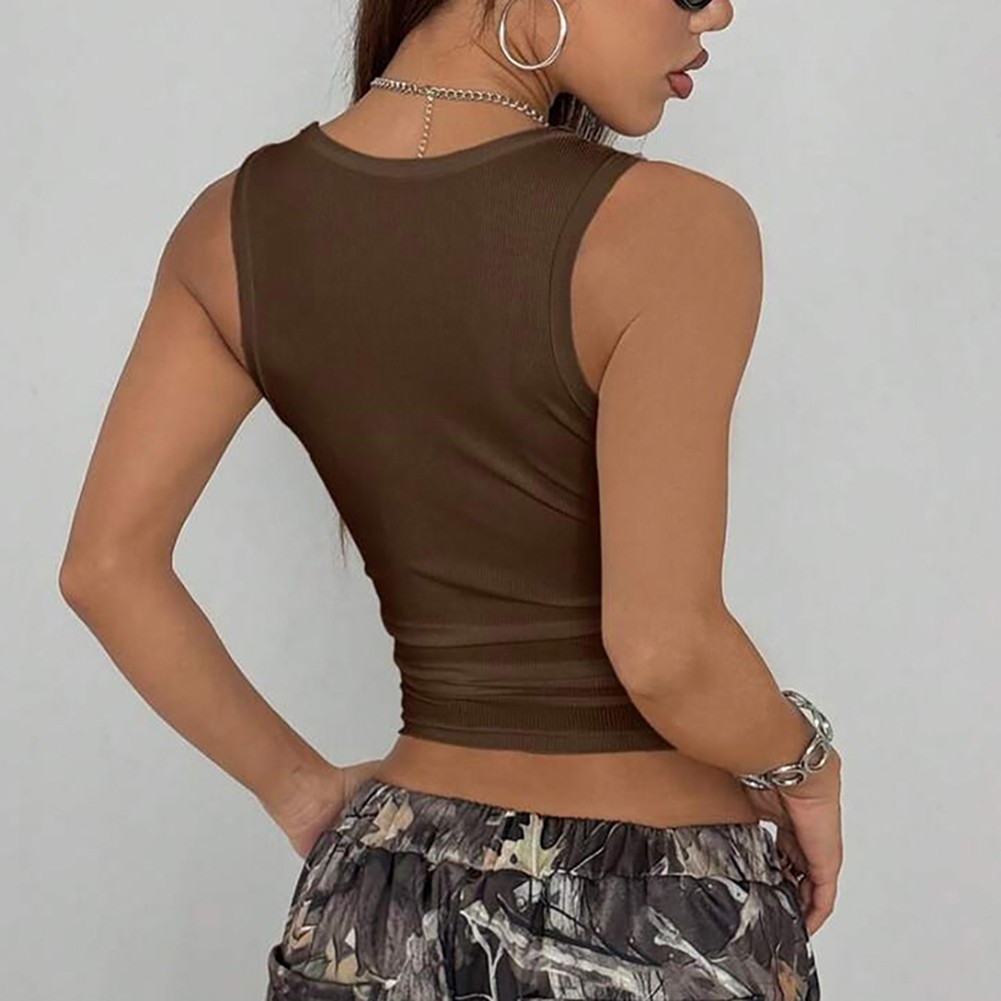Trendy Women's Summer Crop Top with Studded Neckline and Ribbed Texture - Picture 18 of 30