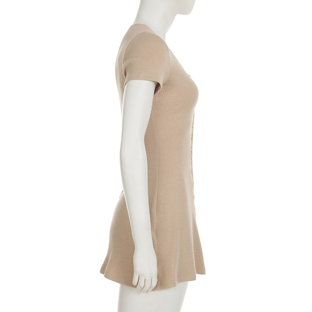 Fashionable V Neck Button Front Dress Women's Slim Fit A Line for Casual Wear - Picture 36 of 66