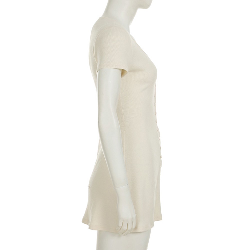 Modisches V-Ausschnitt Knopfleiste Kleid Damen Slim Fit A-Linie für Freizeitkle - Picture 24 of 48