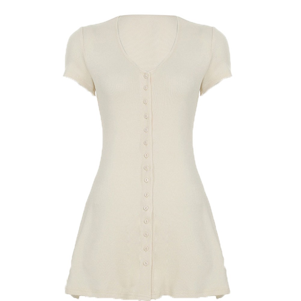Modisches V-Ausschnitt Knopfleiste Kleid Damen Slim Fit A-Linie für Freizeitkle - Picture 13 of 48