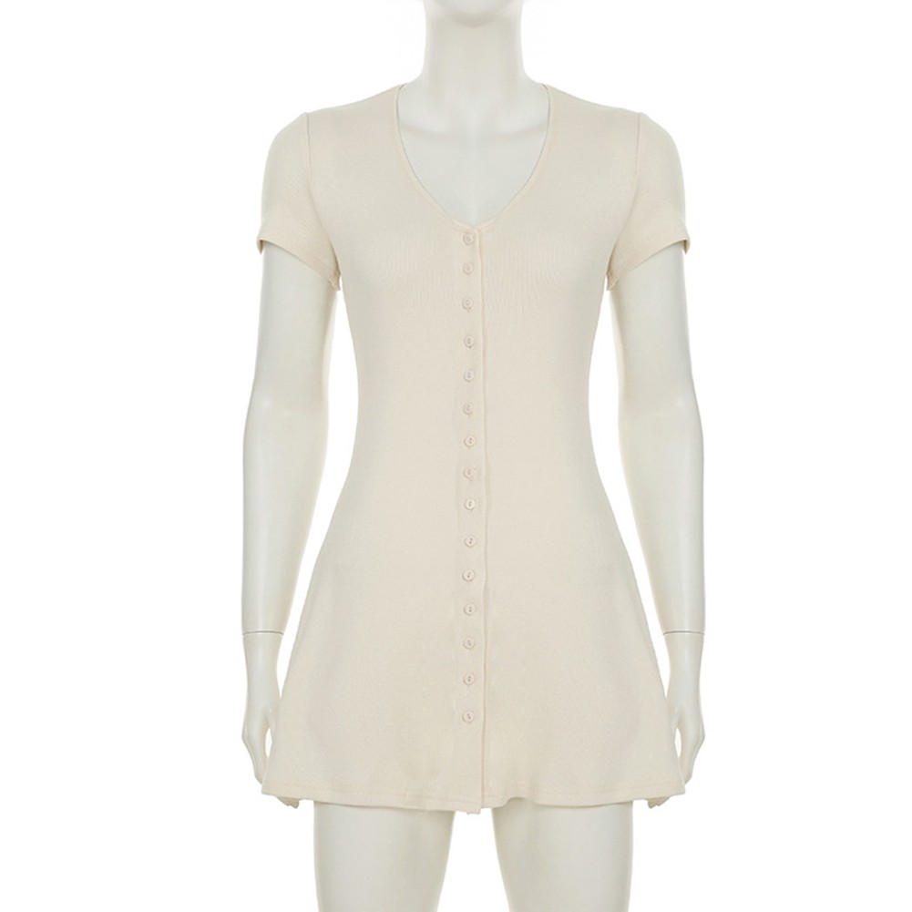 Modisches V-Ausschnitt Knopfleiste Kleid Damen Slim Fit A-Linie für Freizeitkle - Picture 22 of 48