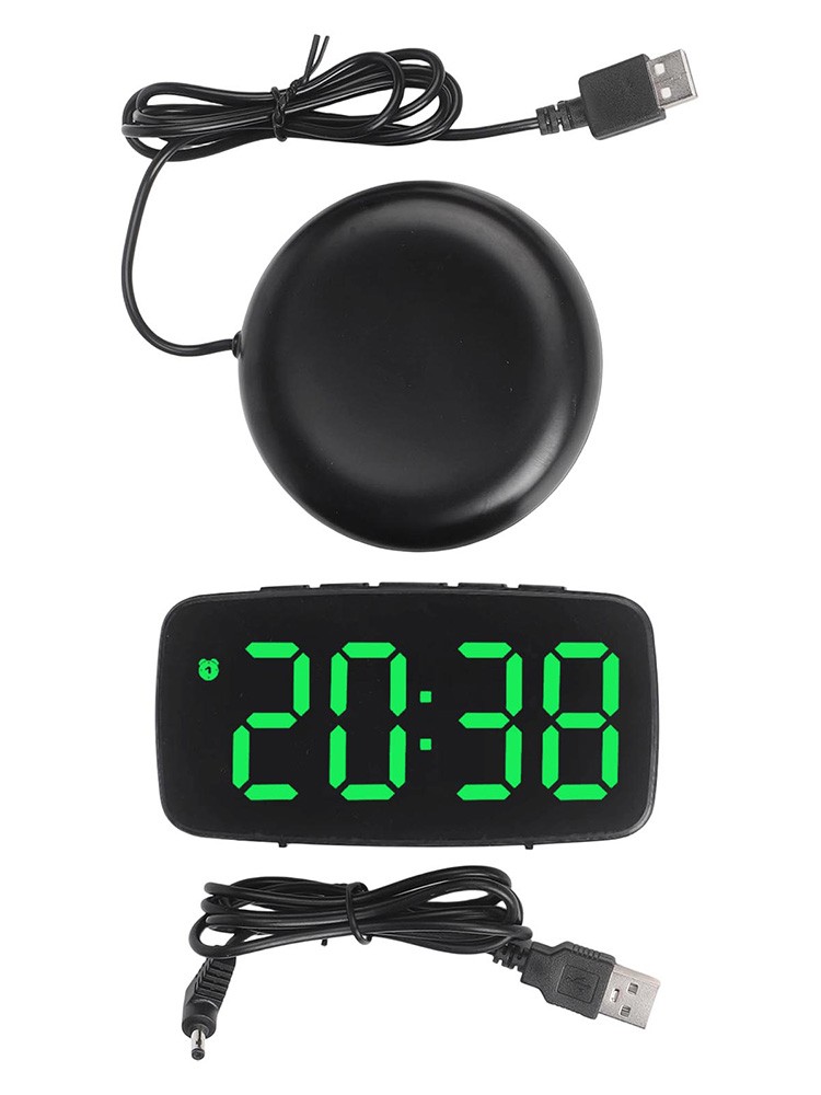 Smart Alarm Clock with Green LED Display Vibration Feature and USB Charging