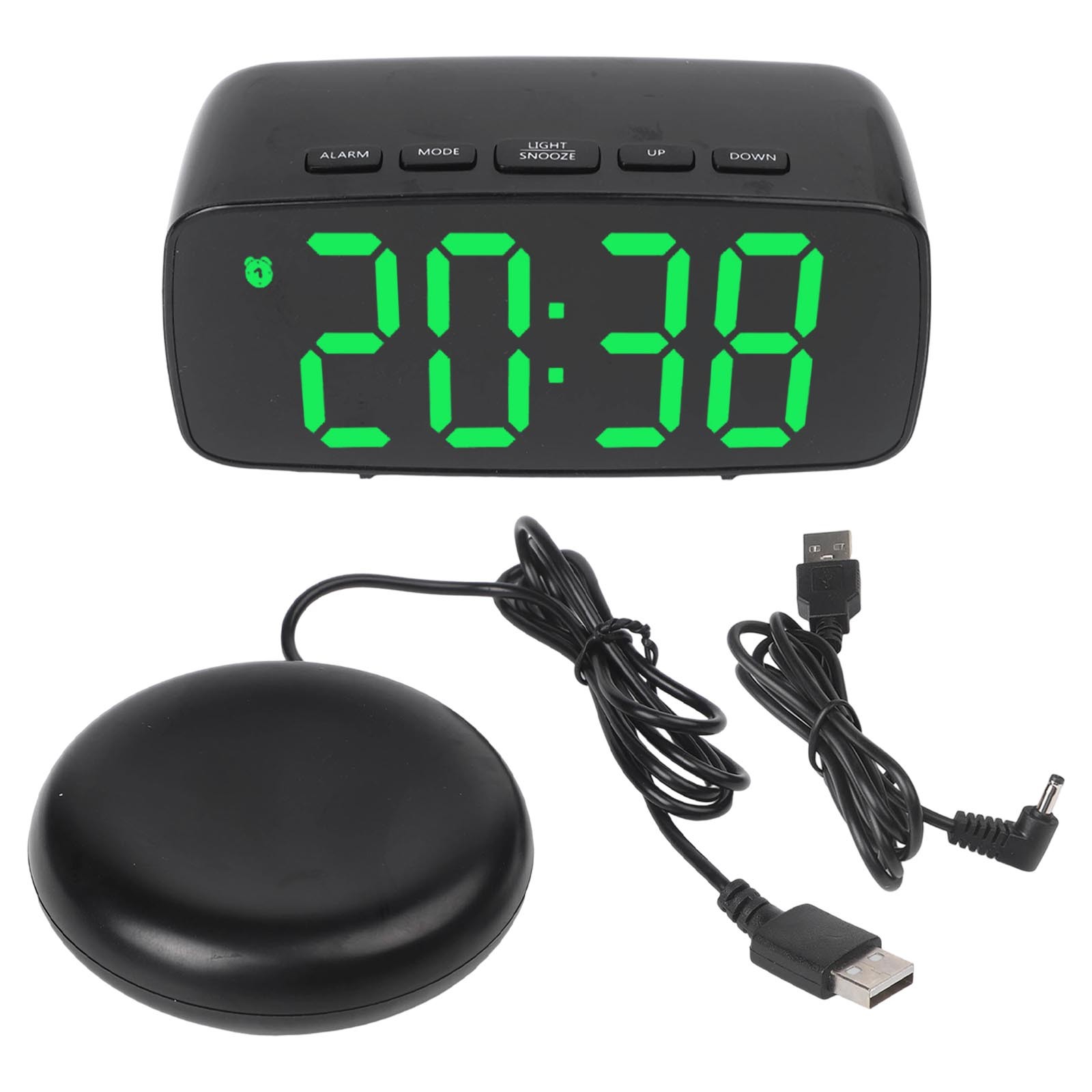 Smart Alarm Clock with Green LED Display Vibration Feature and USB Charging