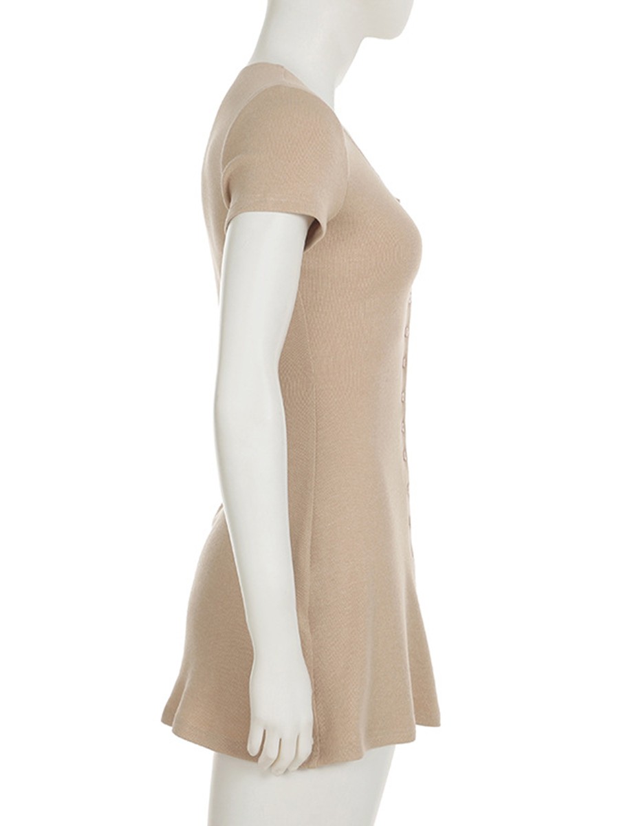 Women's V Neck Dress with Button Front A Line Slim Fit for Stylish Summers - Picture 30 of 66