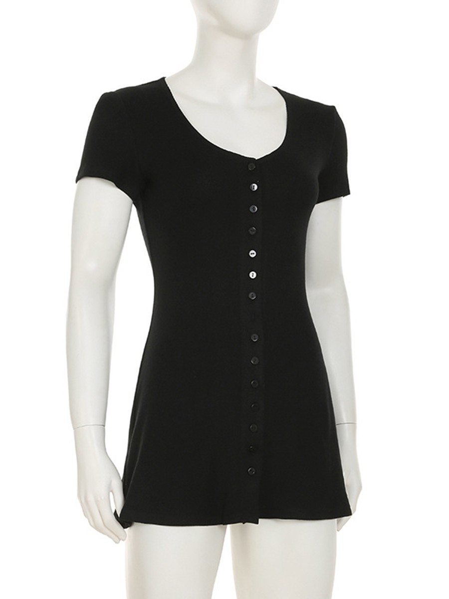 Fashionable V Neck Button Front Dress Women's Slim Fit A Line for Casual Wear - Picture 41 of 66