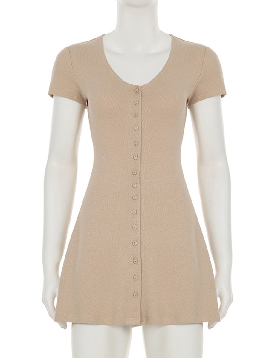 Women's V Neck Dress with Button Front A Line Slim Fit for Stylish Summers - Picture 29 of 66