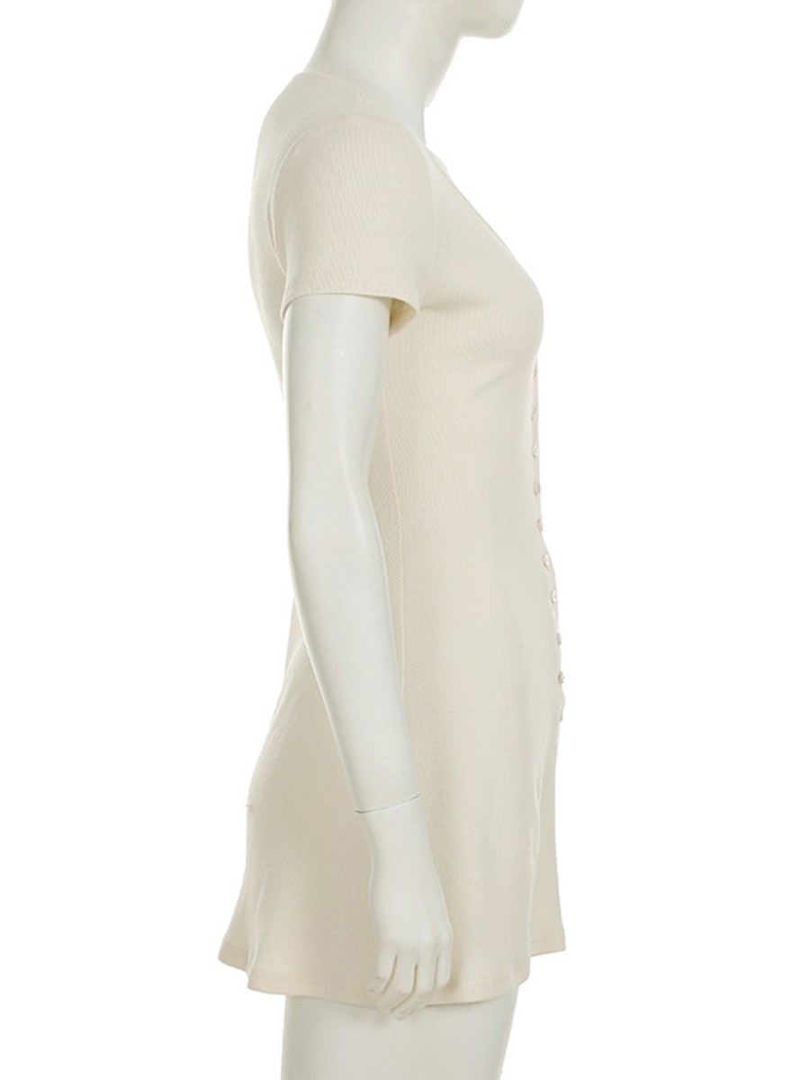 Modisches V-Ausschnitt Knopfleiste Kleid Damen Slim Fit A-Linie für Freizeitkle - Picture 19 of 48