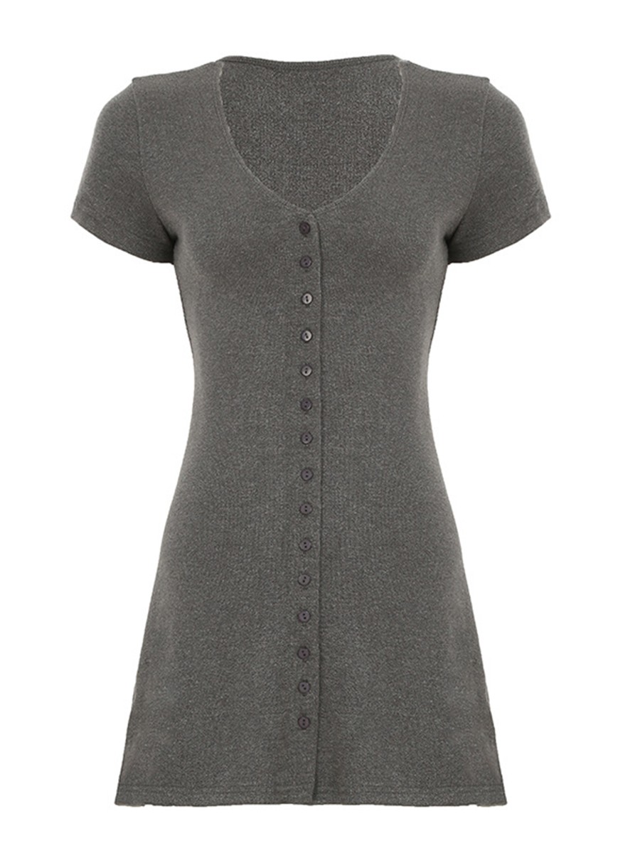 Women's V Neck Dress with Button Front A Line Slim Fit for Stylish Summers - Picture 50 of 66