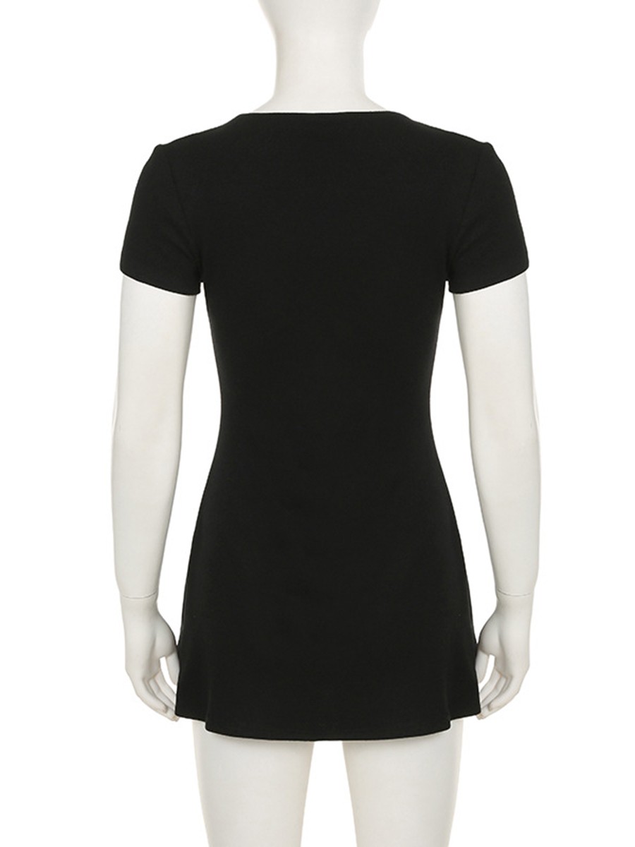 Fashionable V Neck Button Front Dress Women's Slim Fit A Line for Casual Wear - Picture 43 of 66