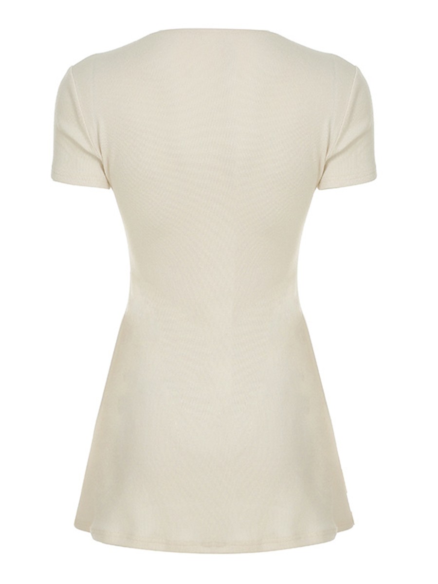 Modisches V-Ausschnitt Knopfleiste Kleid Damen Slim Fit A-Linie für Freizeitkle - Picture 38 of 48
