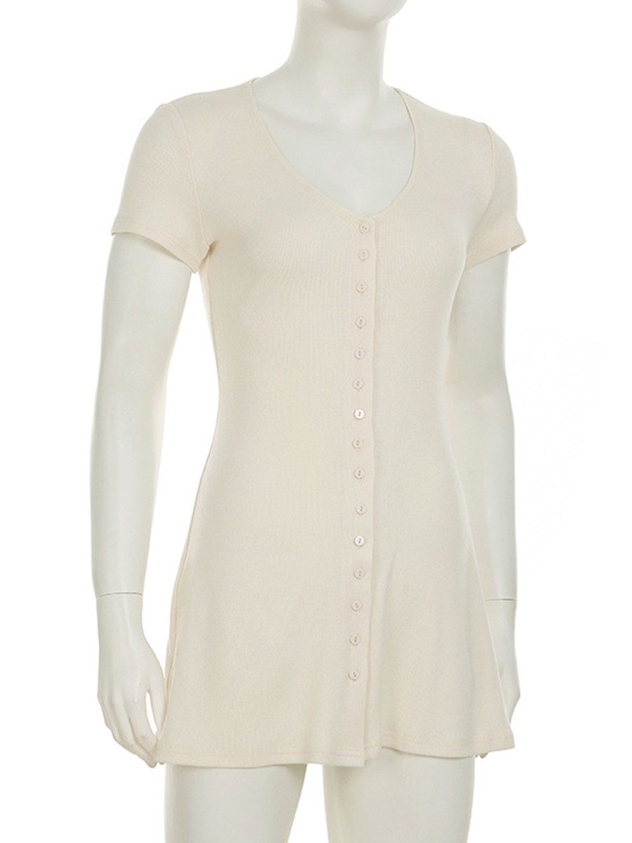 Modisches V-Ausschnitt Knopfleiste Kleid Damen Slim Fit A-Linie für Freizeitkle - Picture 18 of 48