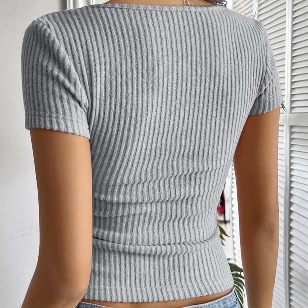 Button Placket Top Short Sleeve Top Daily Casual Elastic Medium Stretch - Picture 20 of 44