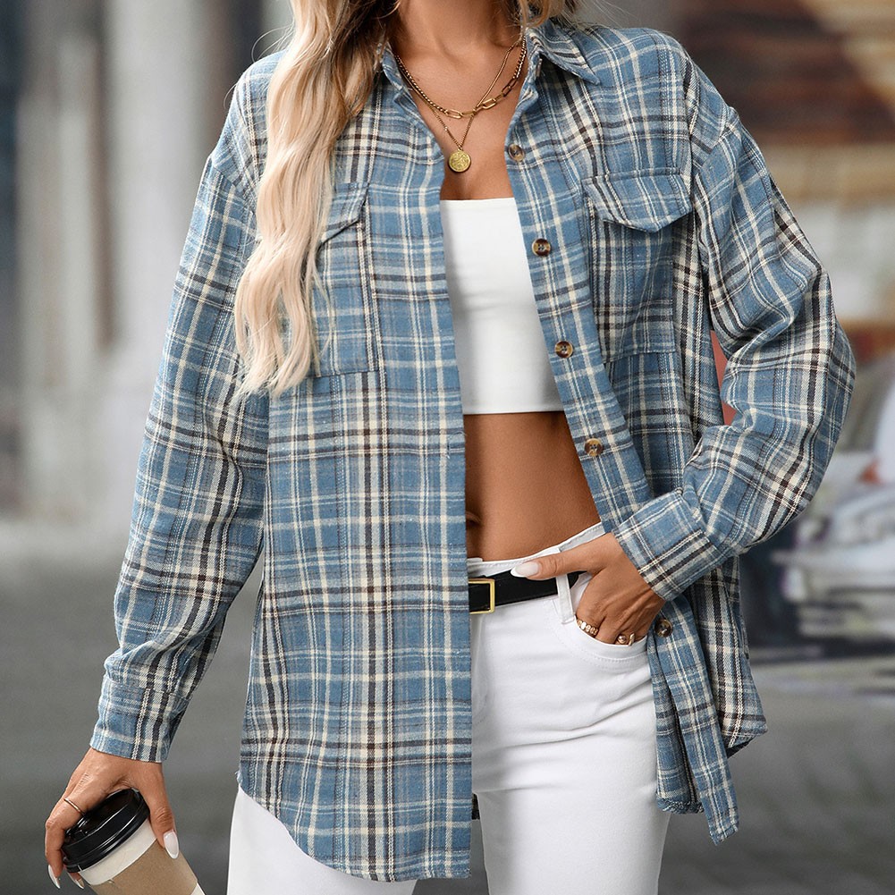 Long Sleeve Shirt Casual Women Shirt Classic Outerwear Slight Elasticity - Picture 164 of 176