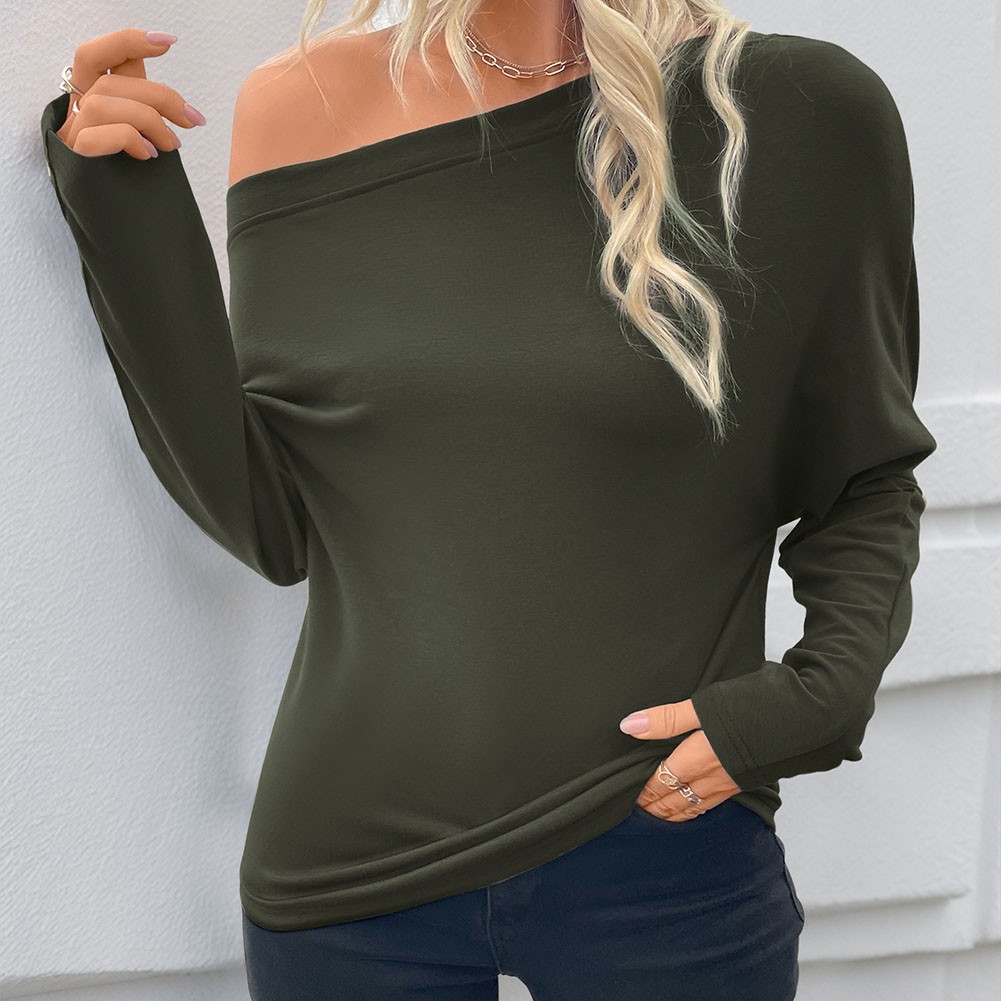 Women's Long Sleeve T Shirt with Slanted Neck Great for Daily Activities