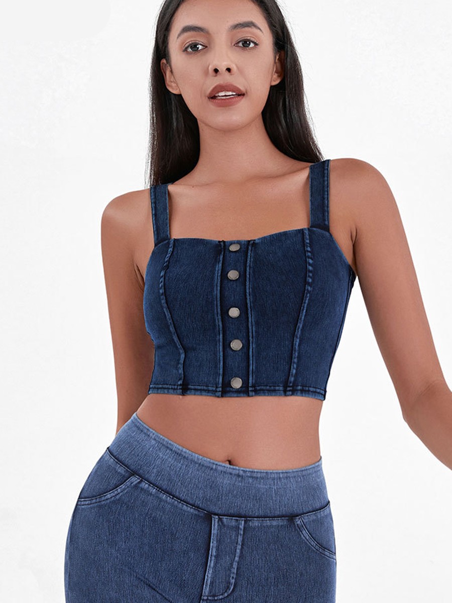 Women's Padded Sports Bra Top with Button Details for Workout and Casual Wear - Picture 18 of 28