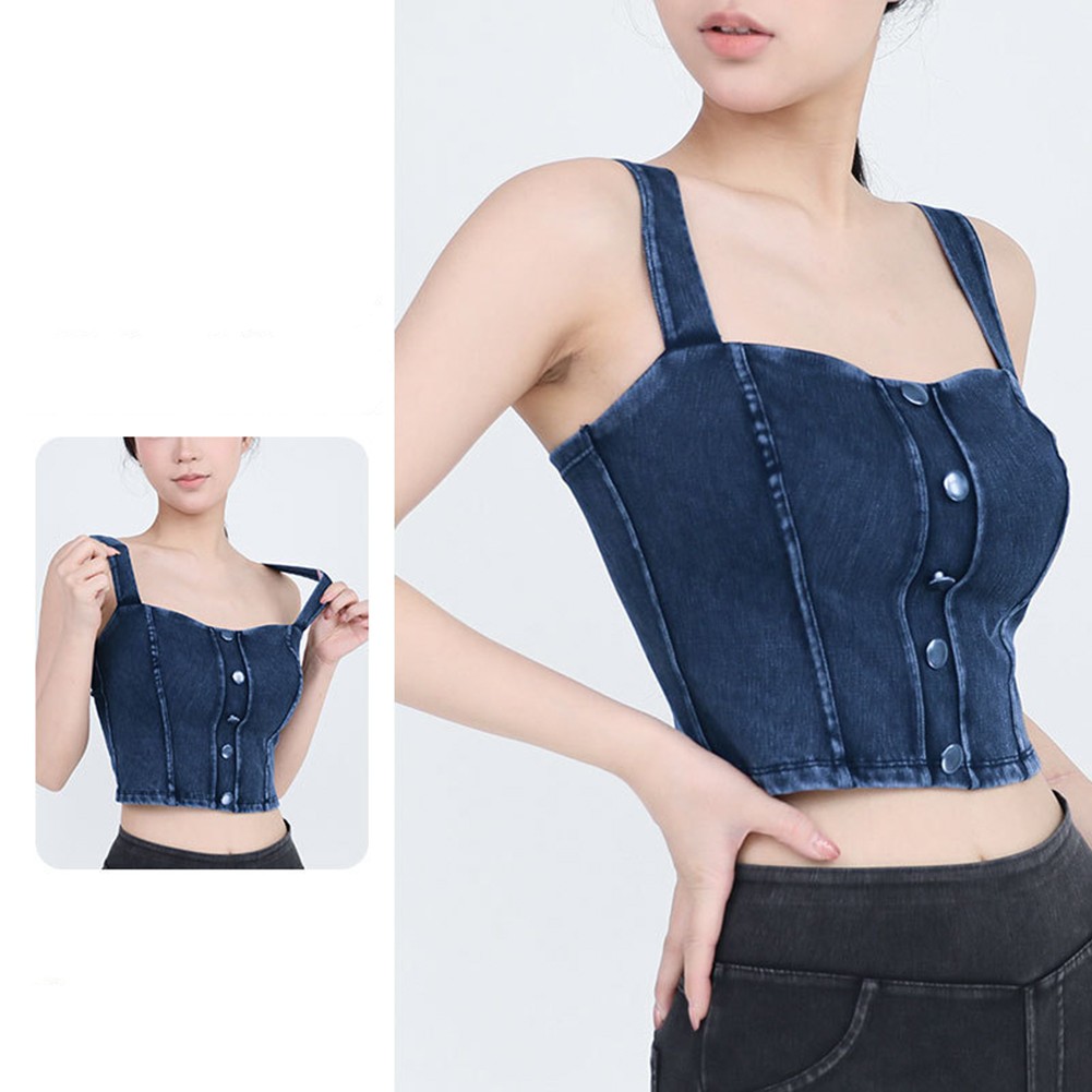 Women's Padded Sports Bra Top with Button Details for Workout and Casual Wear - Picture 21 of 28