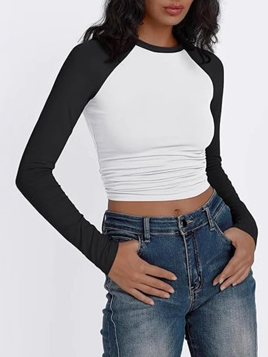 Fashion Forward Womens Long Sleeve Tee with Color Block for All Occasions - Picture 16 of 23