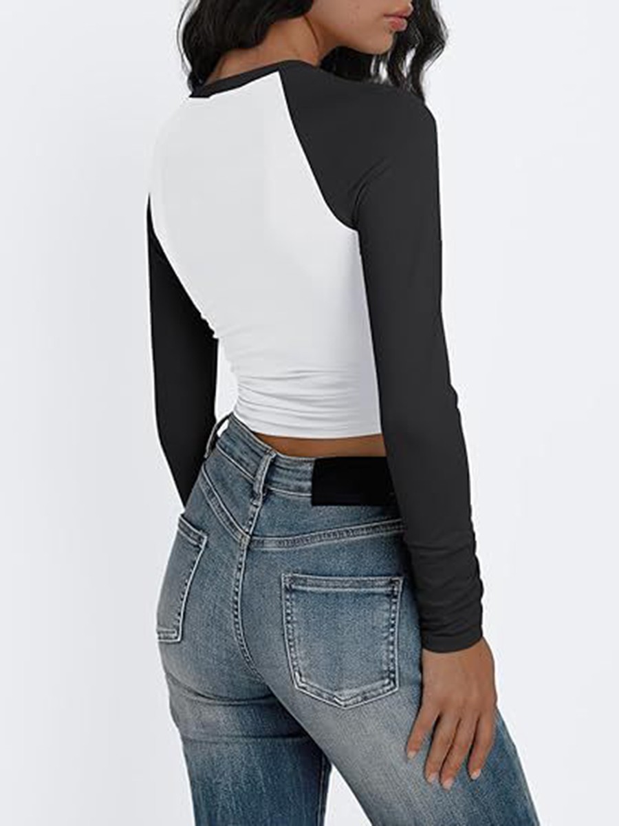Fashion Forward Womens Long Sleeve Tee with Color Block for All Occasions - Picture 19 of 23