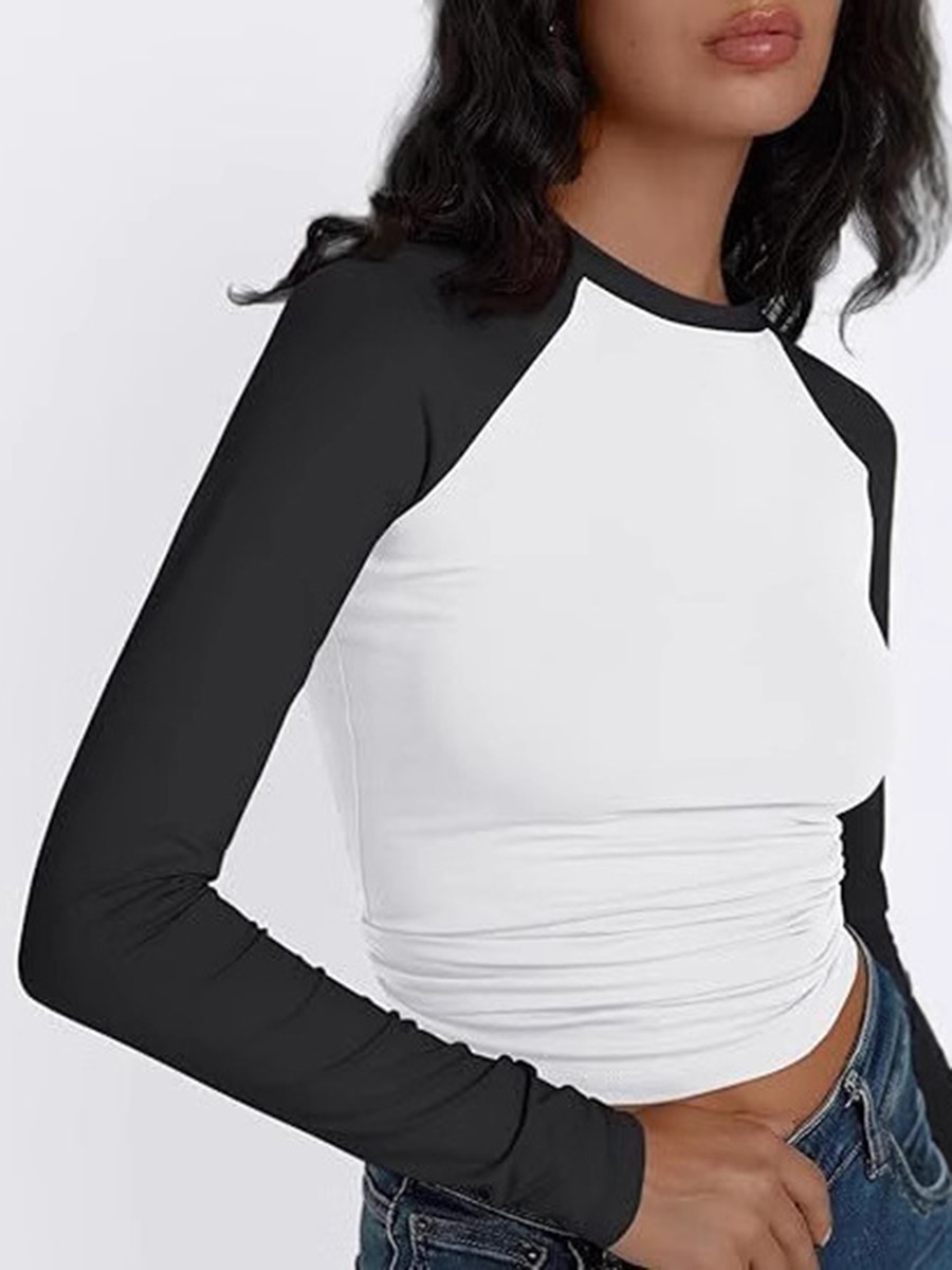 Fashion Forward Womens Long Sleeve Tee with Color Block for All Occasions - Picture 17 of 23