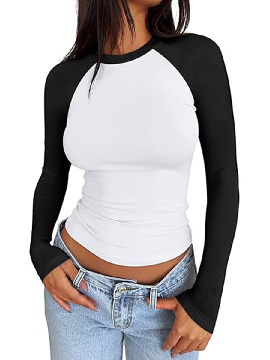 Fashion Forward Womens Long Sleeve Tee with Color Block for All Occasions - Picture 15 of 23