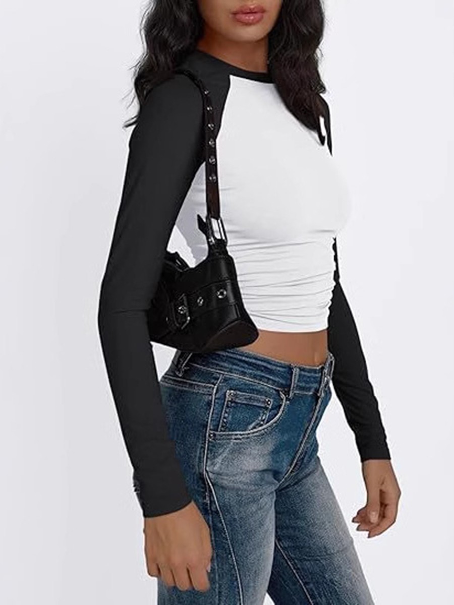 Fashion Forward Womens Long Sleeve Tee with Color Block for All Occasions - Picture 18 of 23