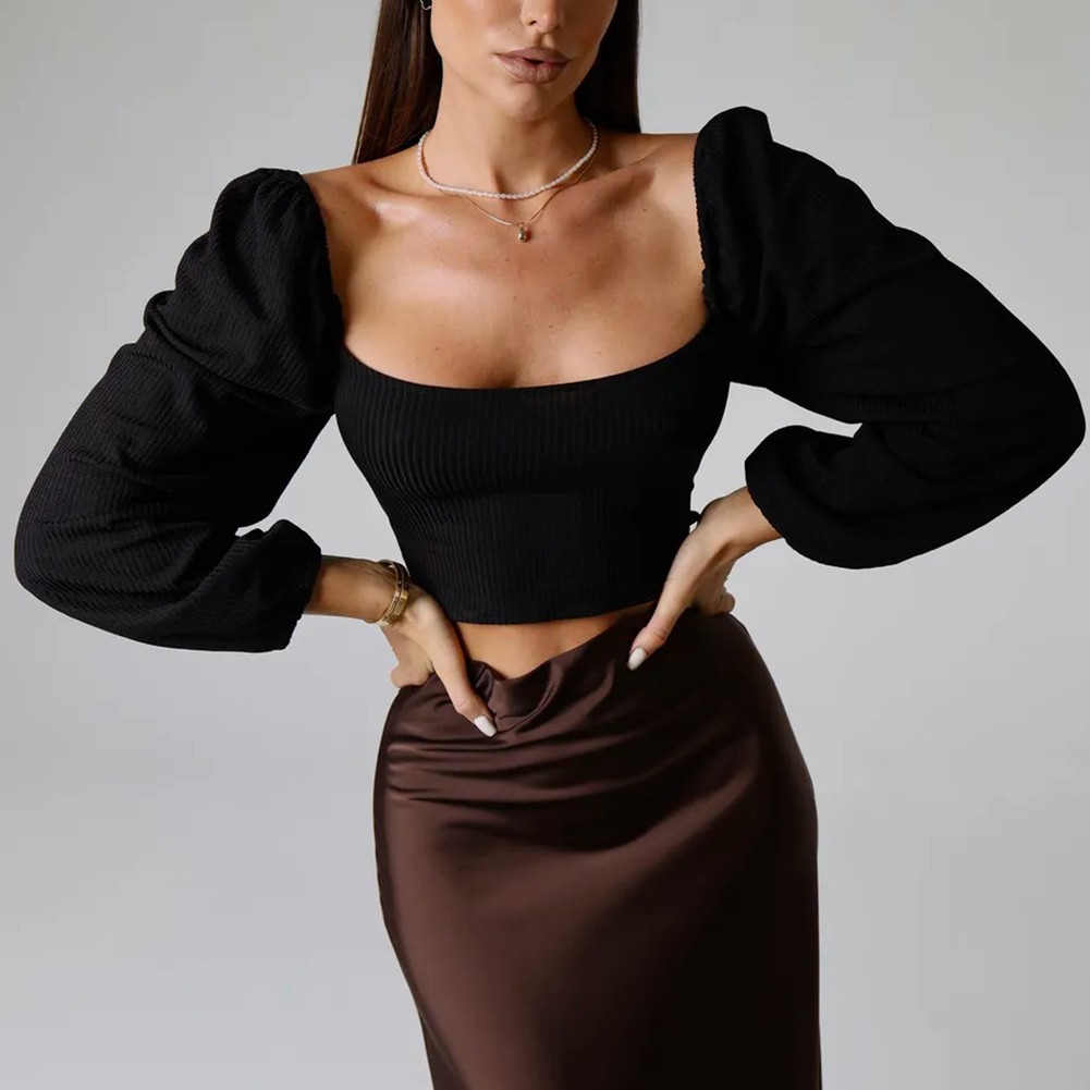 Stylish Women's Top with Square Neck and Lantern Sleeves for Everyday Comfort - Picture 37 of 46