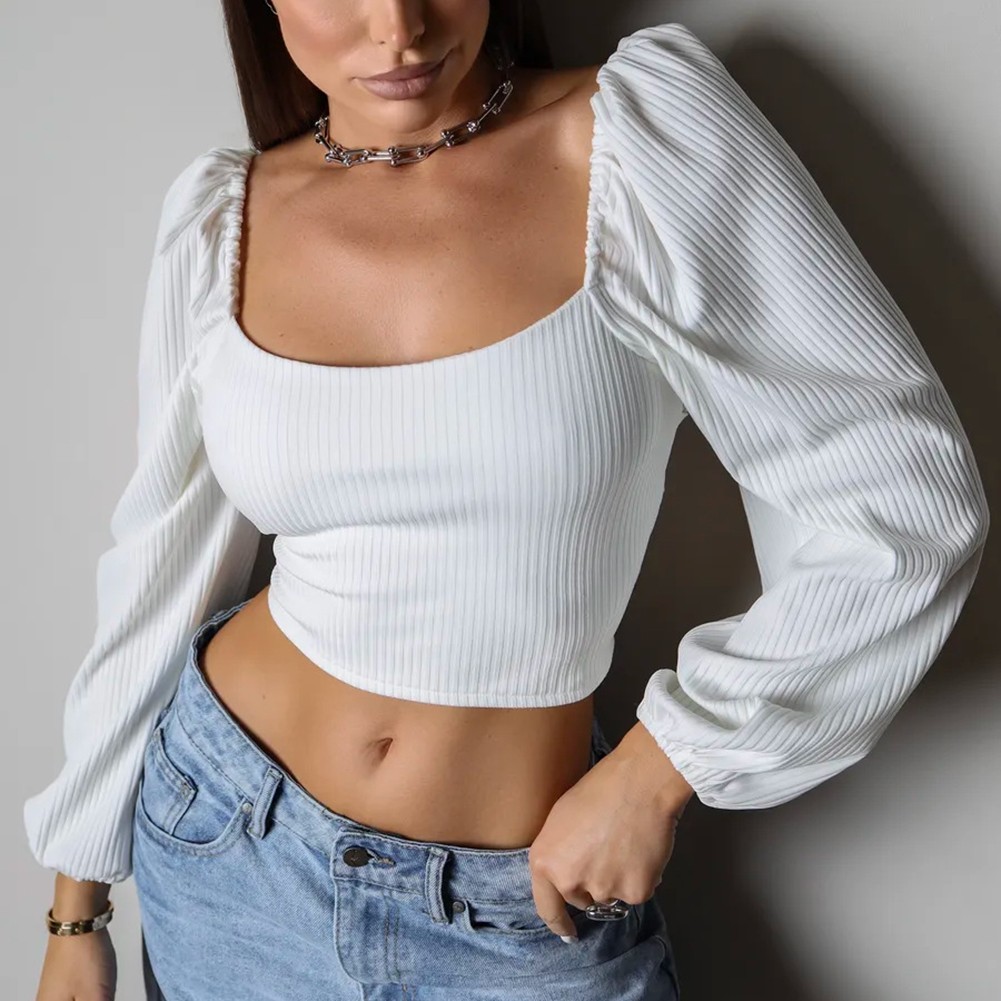 Stylish Women's Top with Square Neck and Lantern Sleeves for Everyday Comfort - Picture 32 of 46