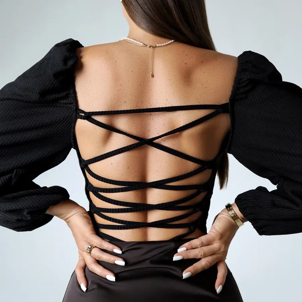 Stylish Women's Top with Square Neck and Lantern Sleeves for Everyday Comfort - Picture 45 of 46