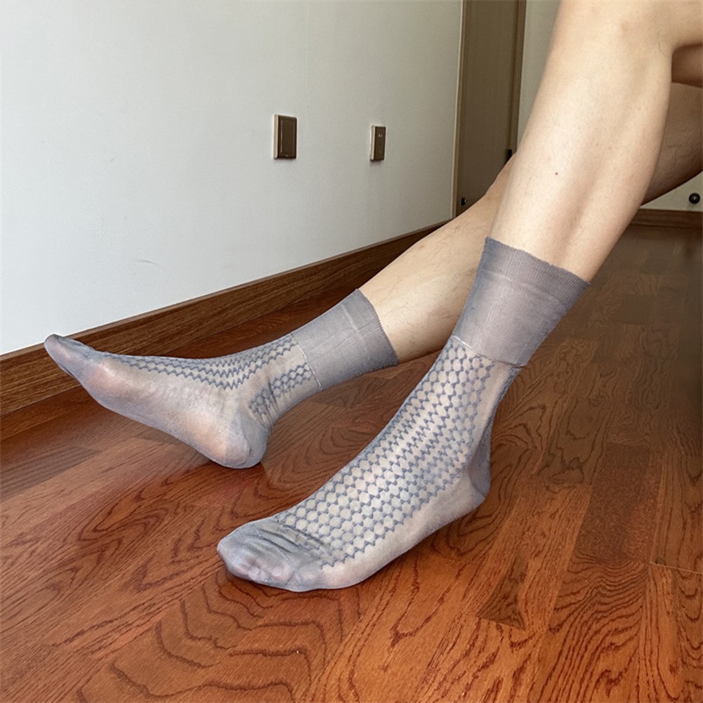 Men's Casual Silk Socks for Business Elegant Jacquard Crew Hosiery Thin Style - Picture 52 of 56