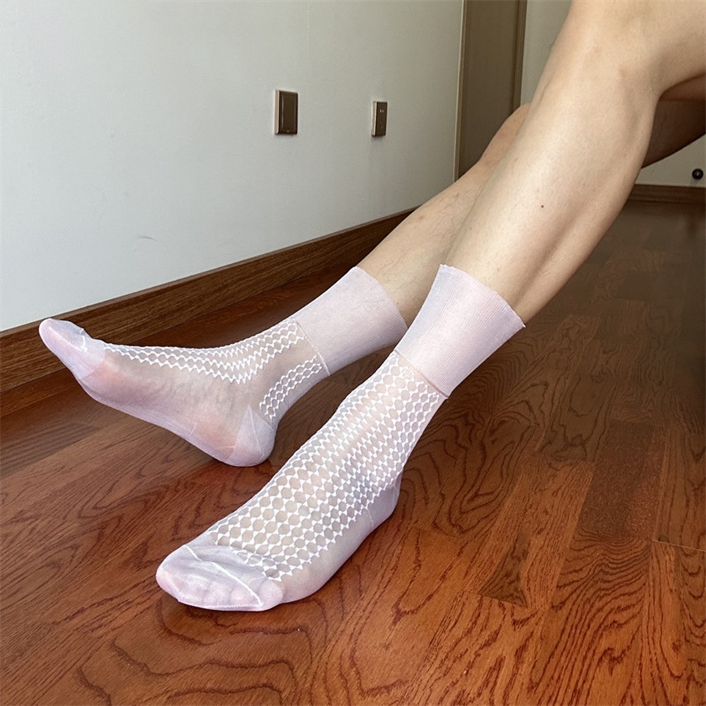 Men's Casual Silk Socks for Business Elegant Jacquard Crew Hosiery Thin Style - Picture 30 of 56