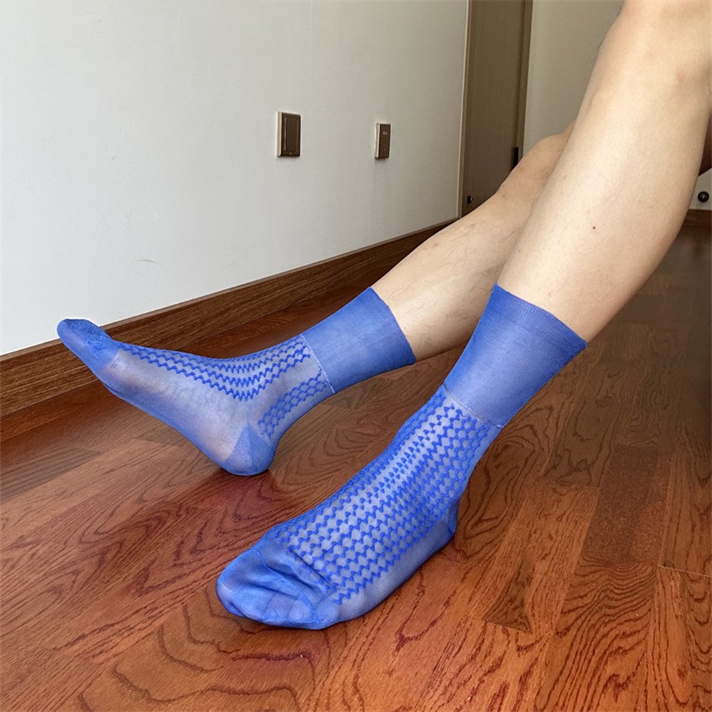 Men's Casual Silk Socks for Business Elegant Jacquard Crew Hosiery Thin Style - Picture 44 of 56
