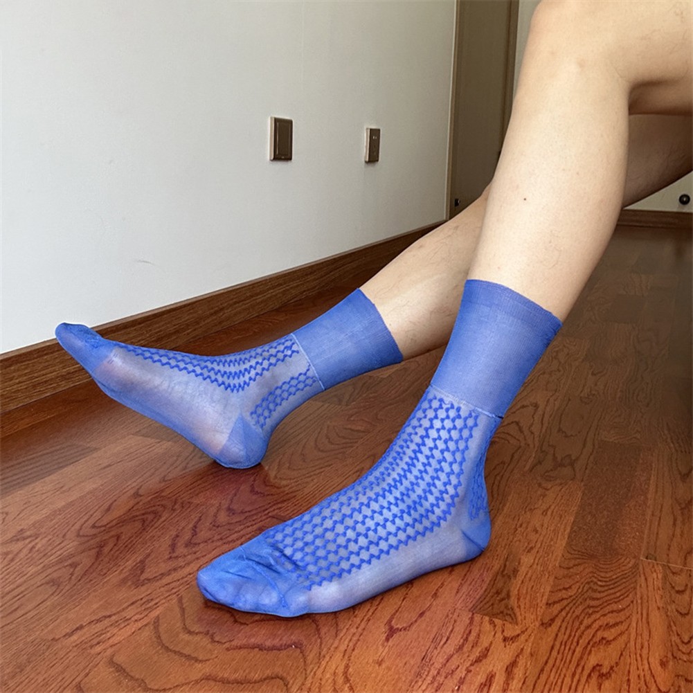 Men's Casual Silk Socks for Business Elegant Jacquard Crew Hosiery Thin Style - Picture 43 of 56