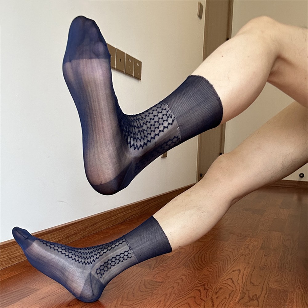 Men's Casual Silk Socks for Business Elegant Jacquard Crew Hosiery Thin Style - Picture 22 of 56