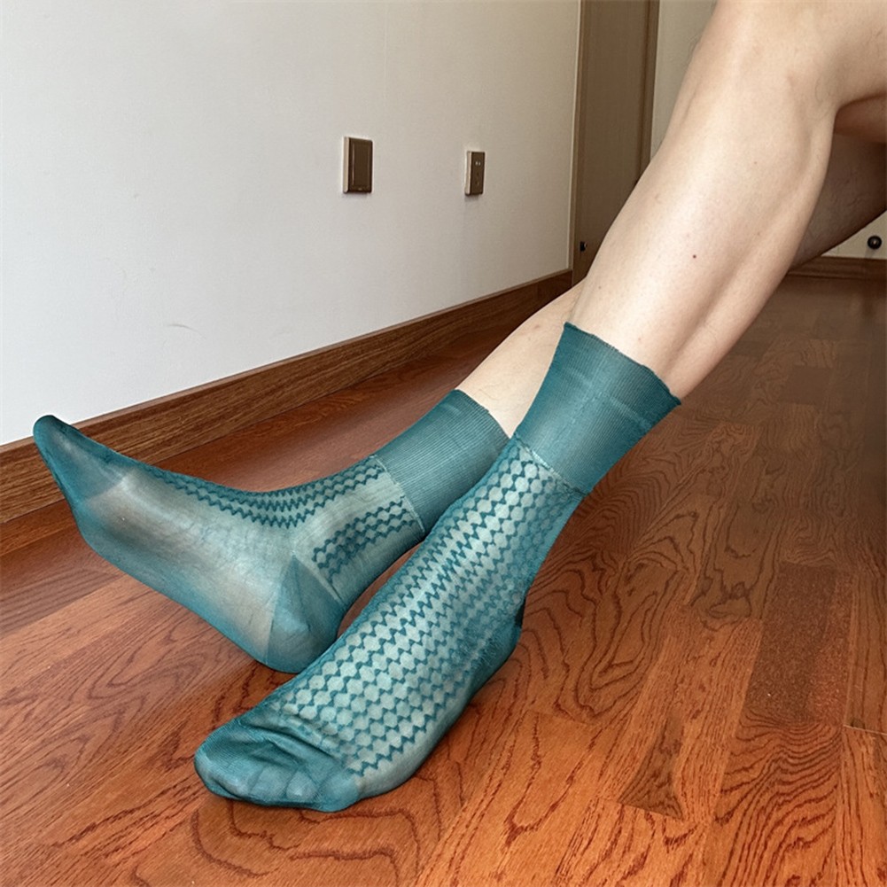 Men's Casual Silk Socks for Business Elegant Jacquard Crew Hosiery Thin Style - Picture 42 of 56