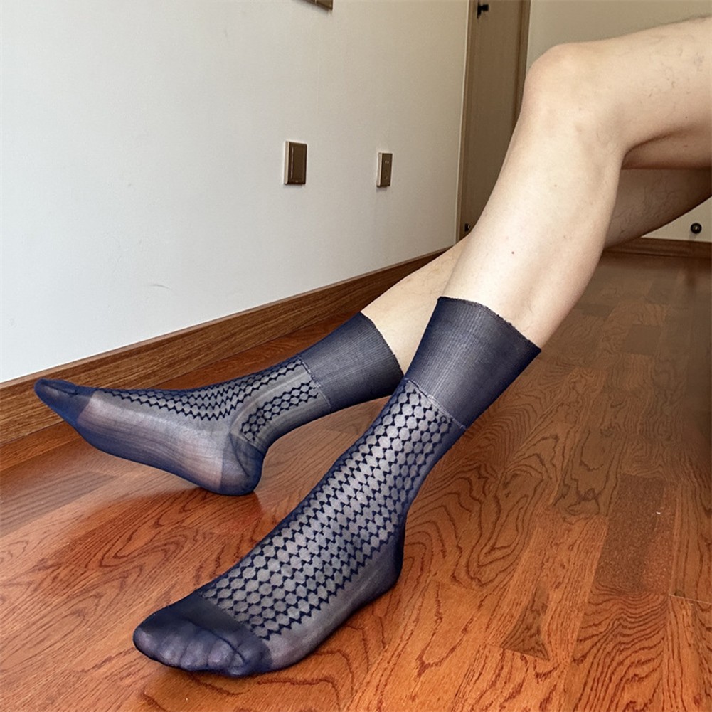 Men's Casual Silk Socks for Business Elegant Jacquard Crew Hosiery Thin Style - Picture 20 of 56