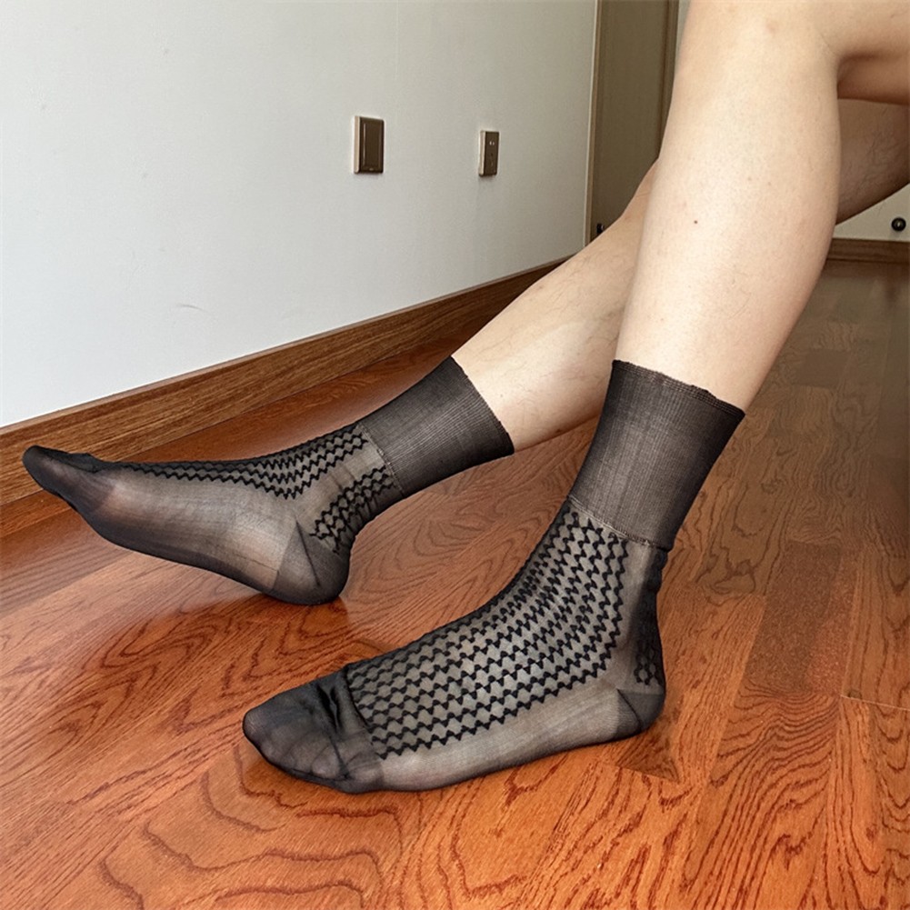 Men's Casual Silk Socks for Business Elegant Jacquard Crew Hosiery Thin Style - Picture 15 of 56