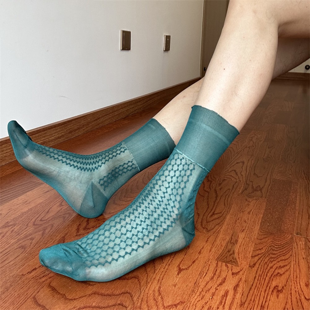 Men's Casual Silk Socks for Business Elegant Jacquard Crew Hosiery Thin Style - Picture 37 of 56