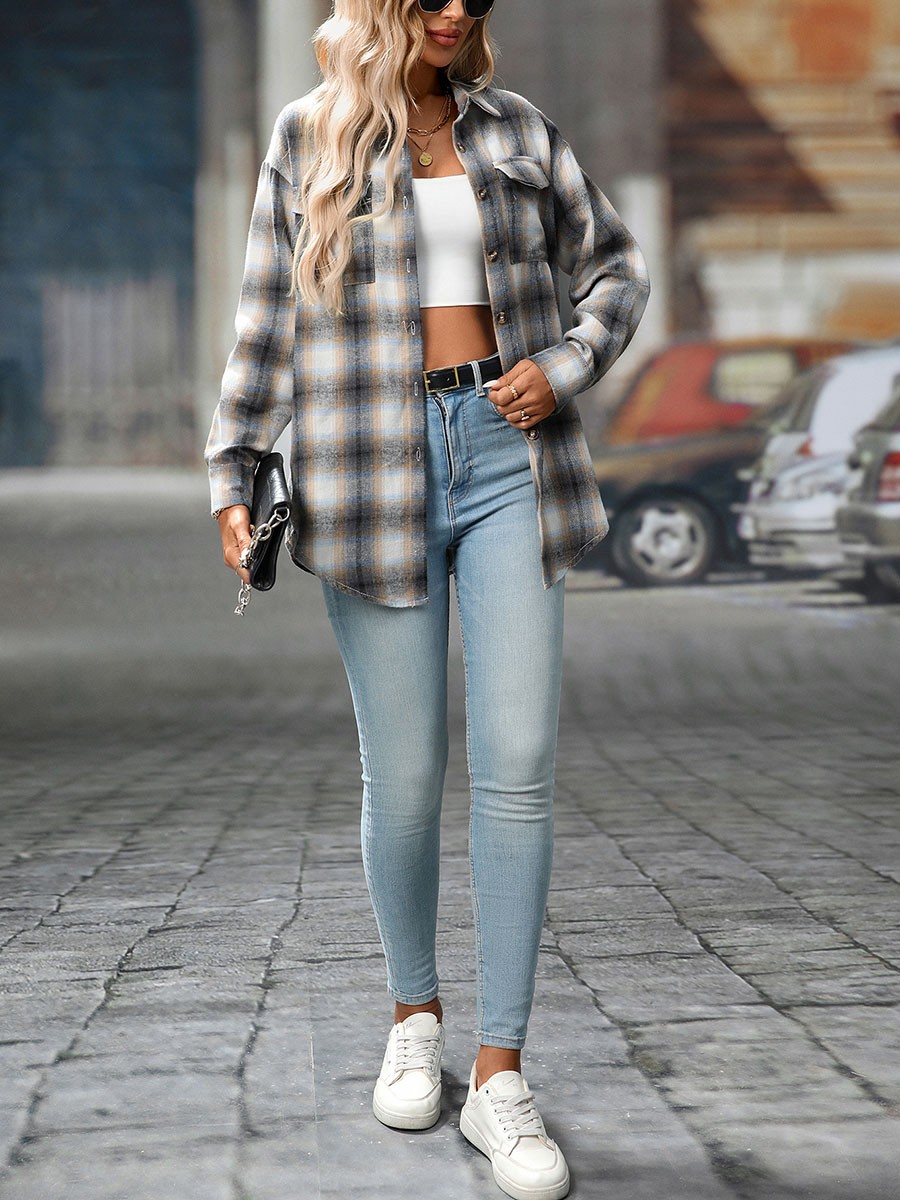 Long Sleeve Shirt Casual Women Shirt Classic Outerwear Slight Elasticity - Picture 134 of 176