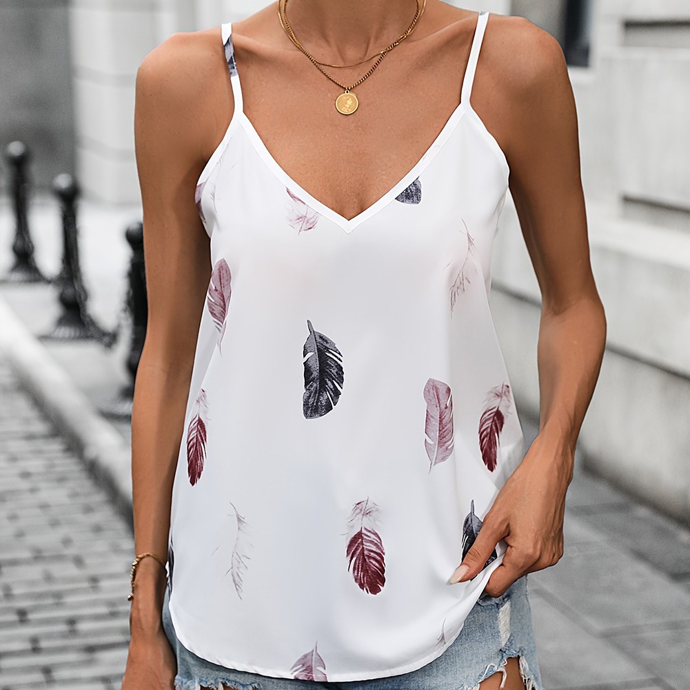 Breathable Spring Summer Halter Vest Top for Women with Feather Design - Picture 23 of 54