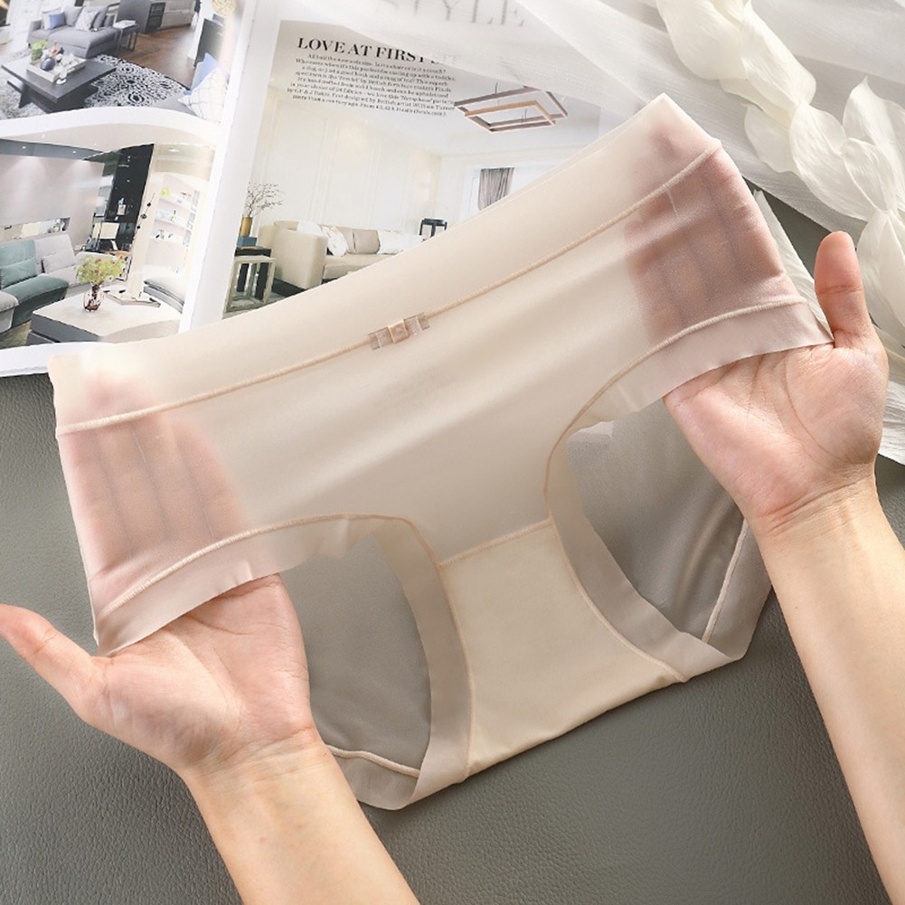 Mid Waist Triangle Pants for Women Ice Silk Seamless Breathable Underwear